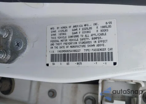 2005 Honda Accord 2.4 Ex z USA, uszkodzony, nr VIN 1HGCM56825A188227